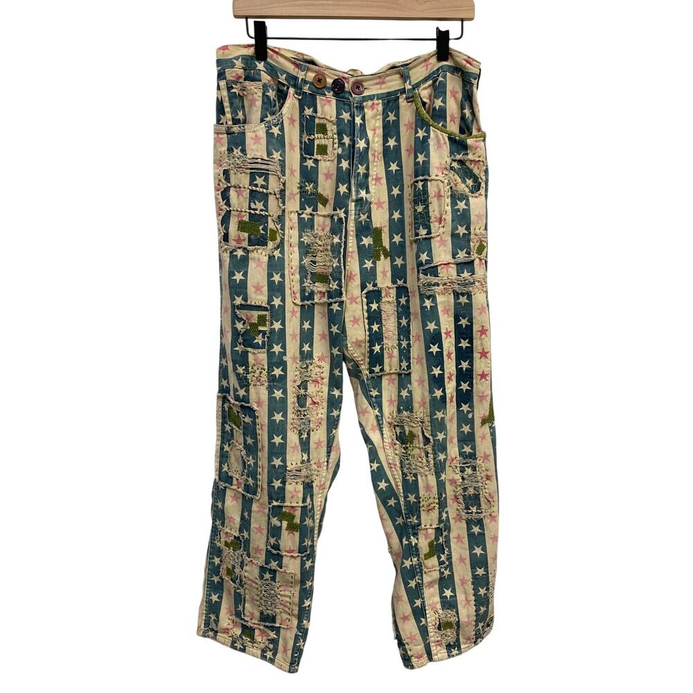 Magnolia Pearl Dare Devil Miner Pants, OSFM, Americana, Shabby Stars Stripes - Picture 2 of 11